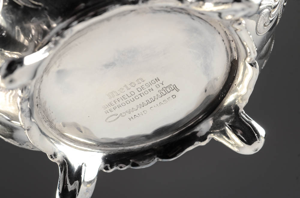 Seven Piece Silver Plate Community "Melon" Hand-Chased Tea Set