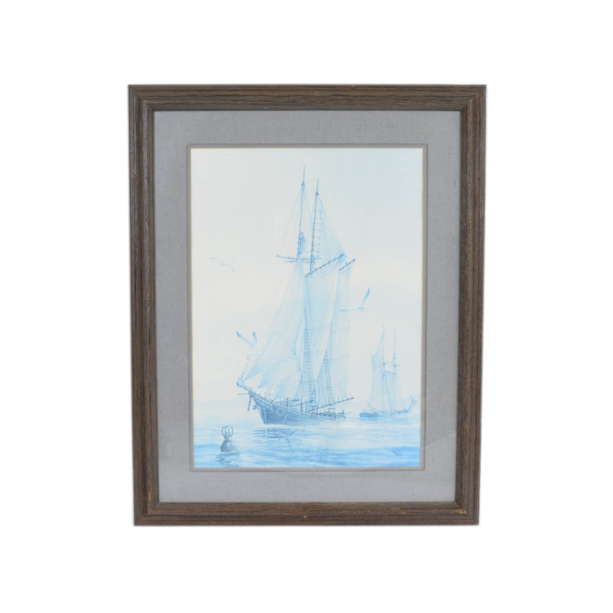 Ron Brake Signed Nautical Offset Lithograph