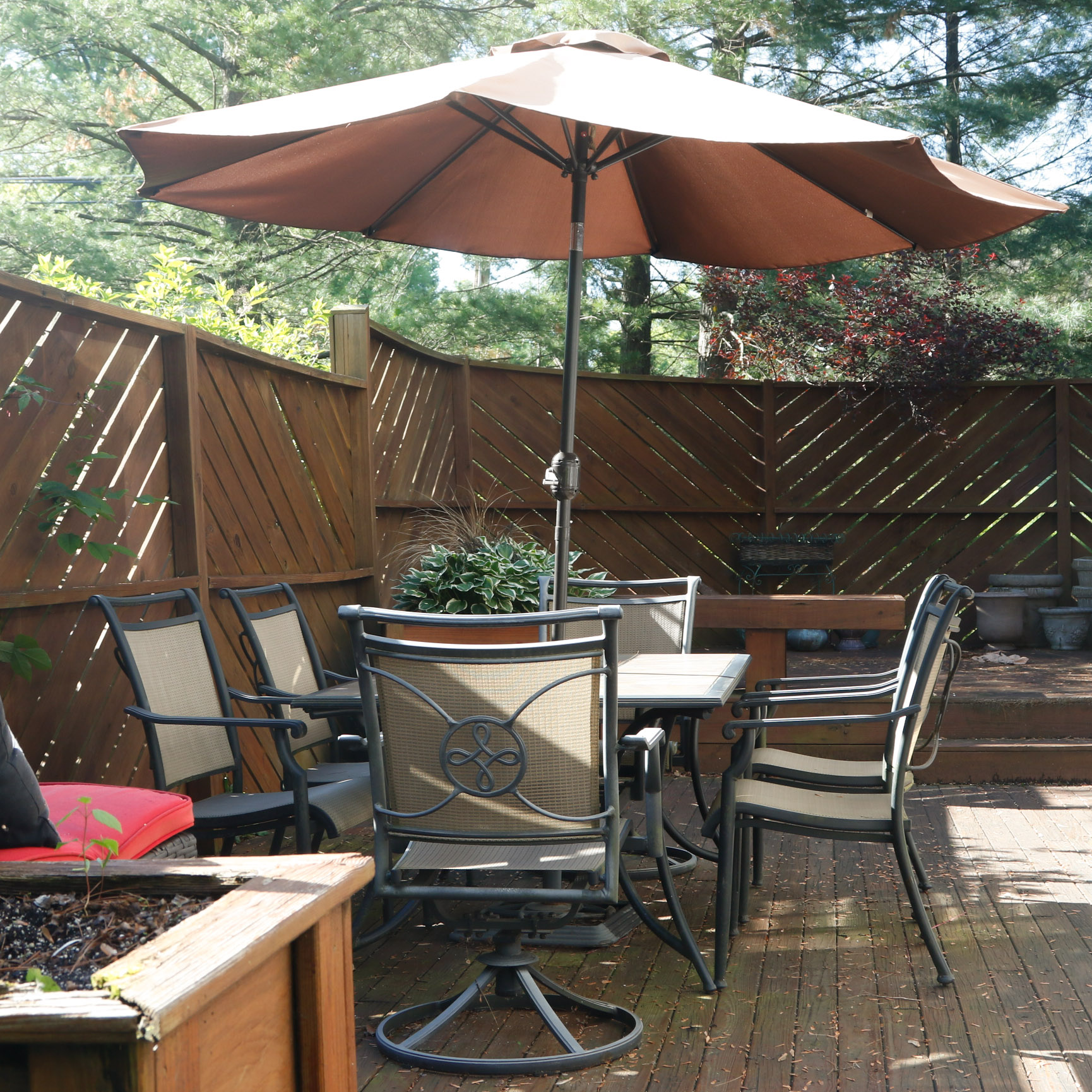 Ceramic Tile Top Patio Dining Table and Chairs with Umbrella