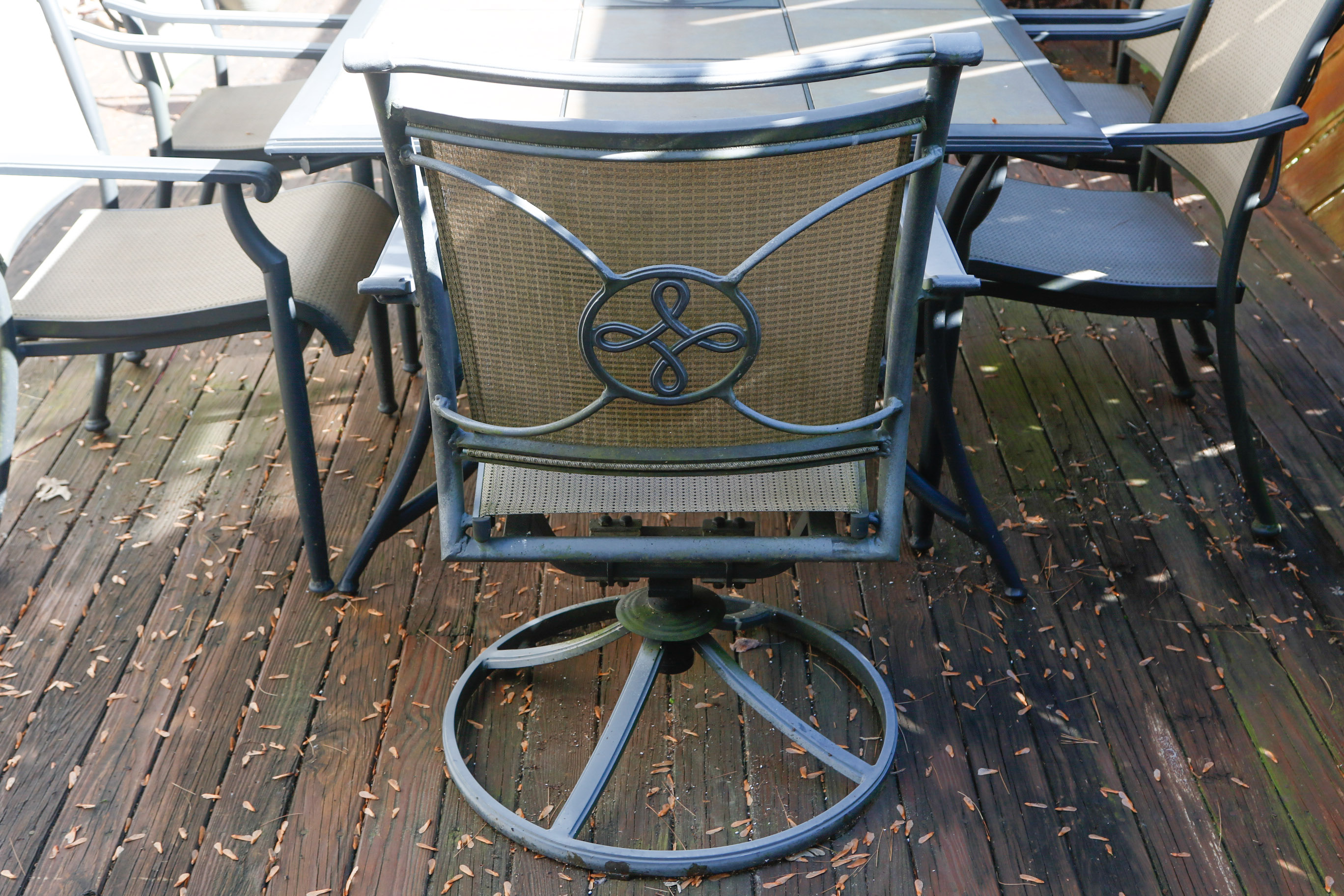 Ceramic Tile Top Patio Dining Table and Chairs with Umbrella