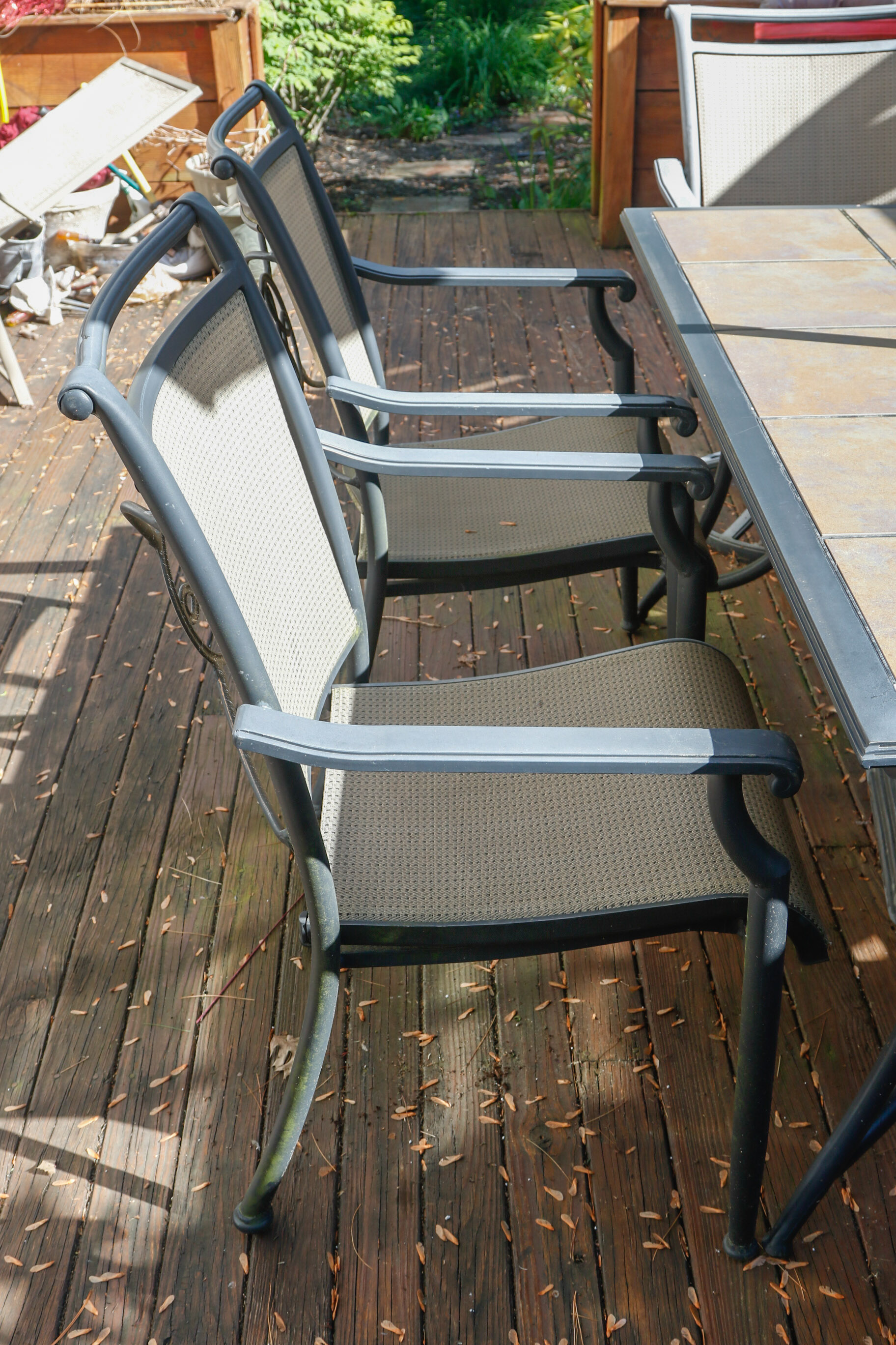 Ceramic Tile Top Patio Dining Table and Chairs with Umbrella