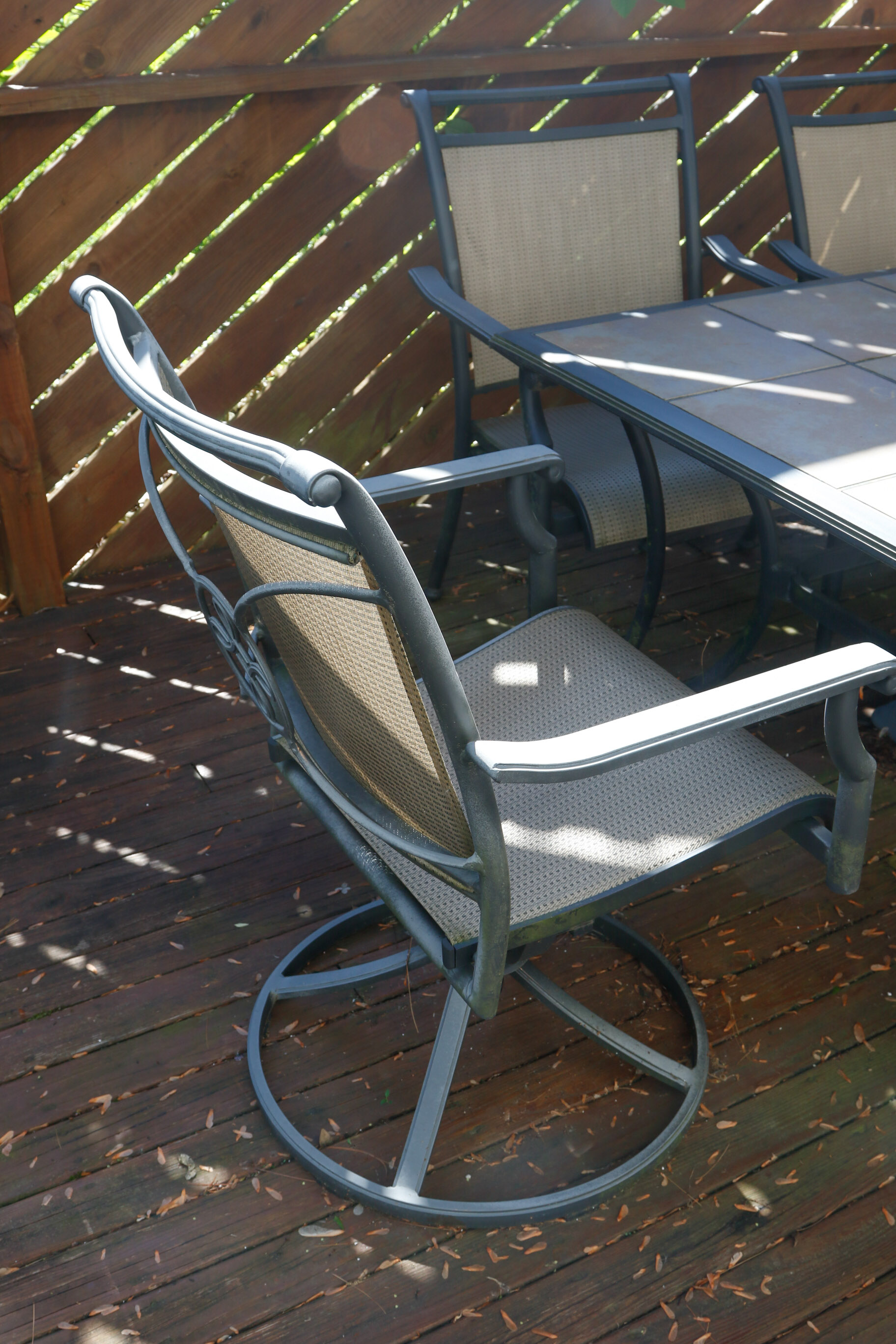 Ceramic Tile Top Patio Dining Table and Chairs with Umbrella