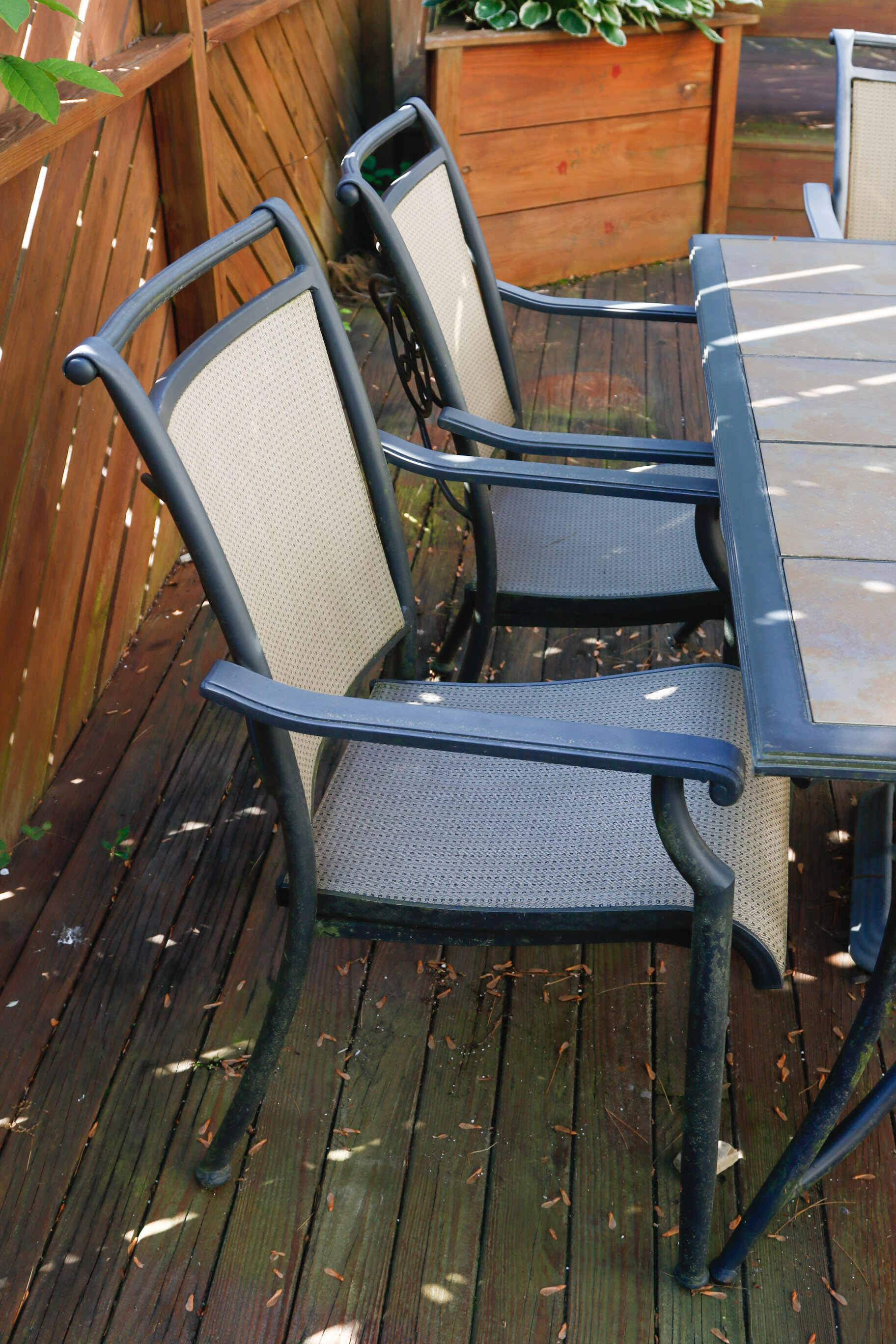 Ceramic Tile Top Patio Dining Table and Chairs with Umbrella