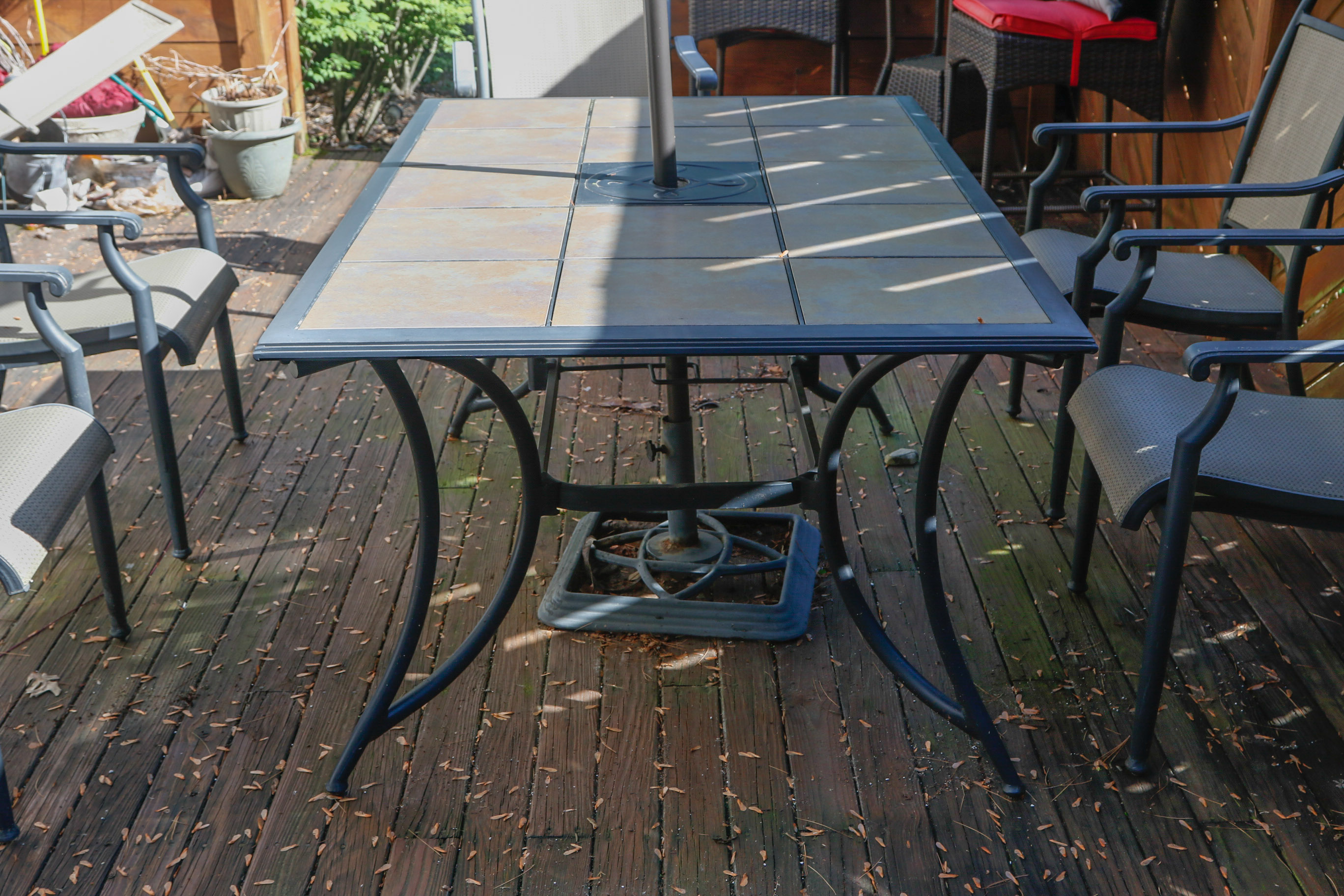 Ceramic Tile Top Patio Dining Table and Chairs with Umbrella