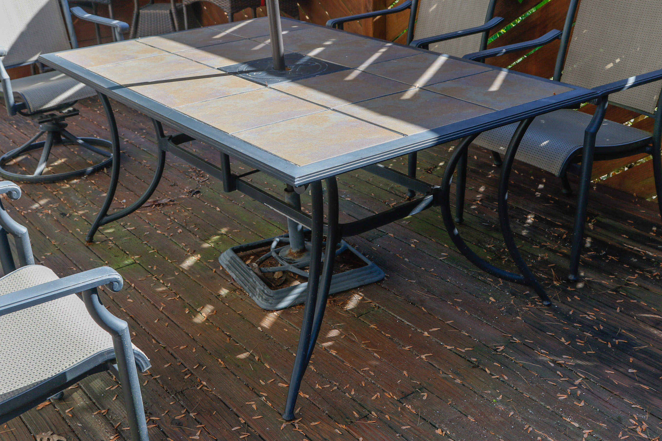 Ceramic Tile Top Patio Dining Table and Chairs with Umbrella