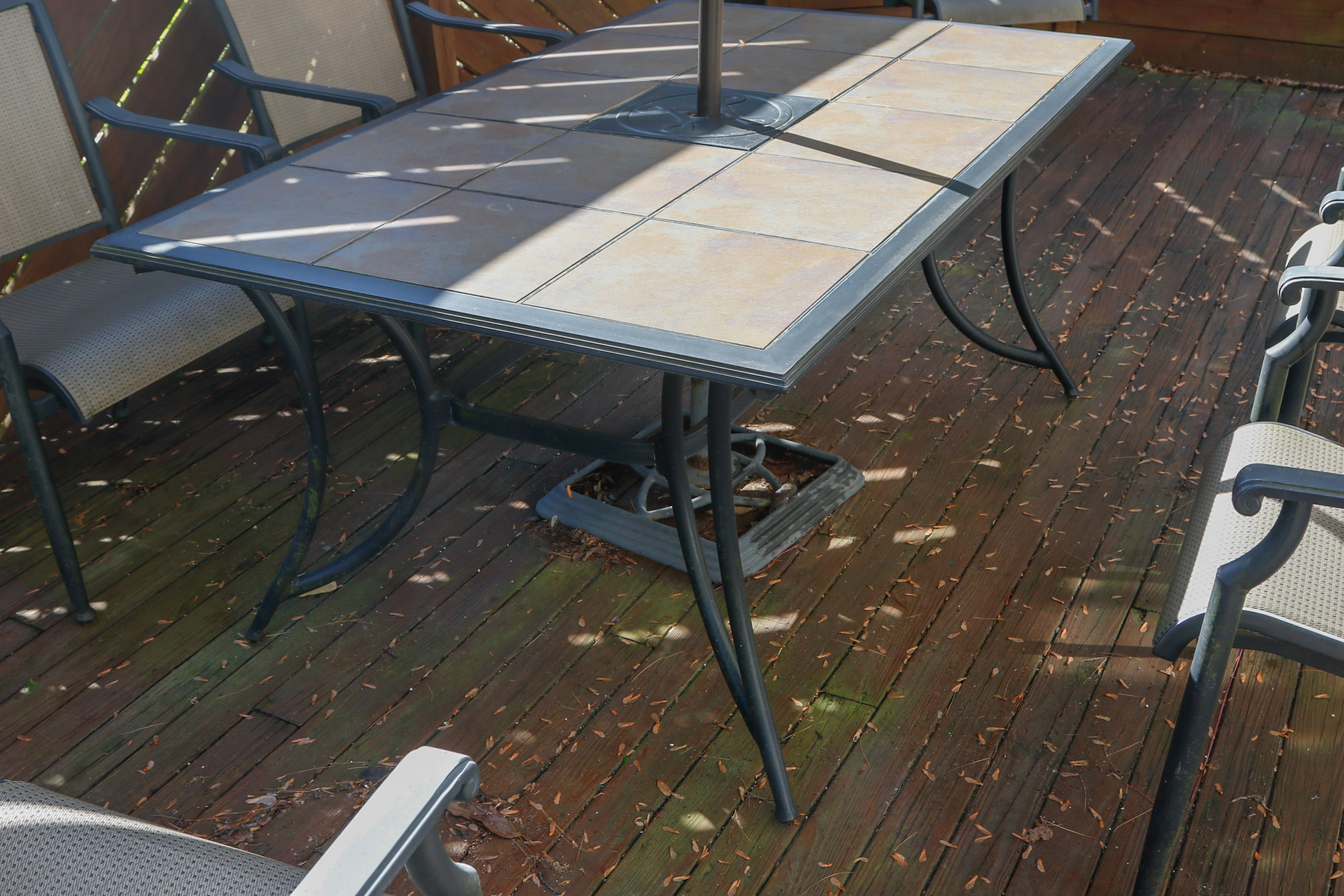 Ceramic Tile Top Patio Dining Table and Chairs with Umbrella