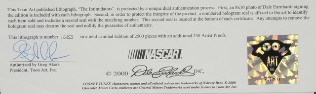 Dale Earnhardt Sr. Autographed Limited Edition Looney Tunes Print