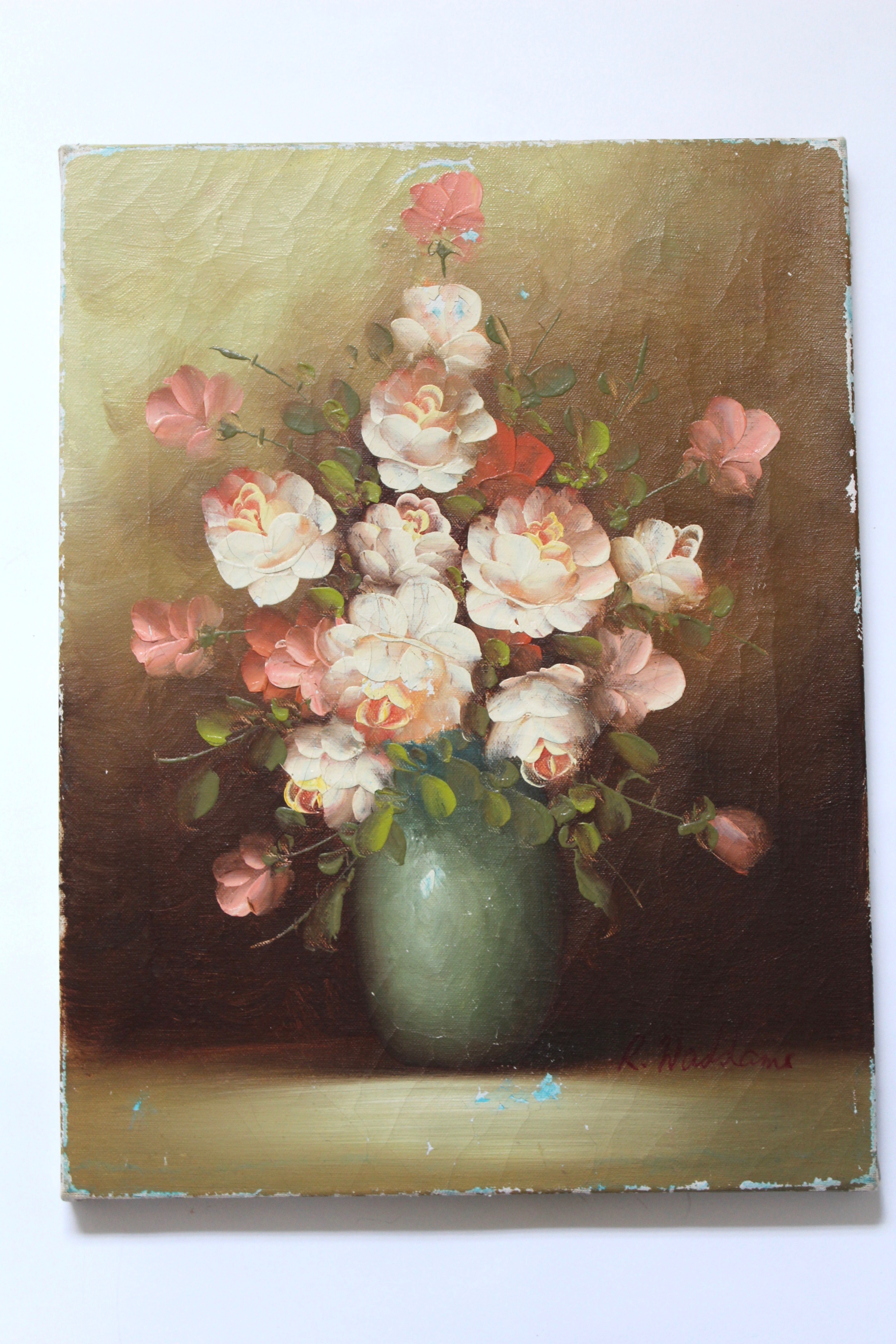 Duet of Vintage Floral Original Art Paintings