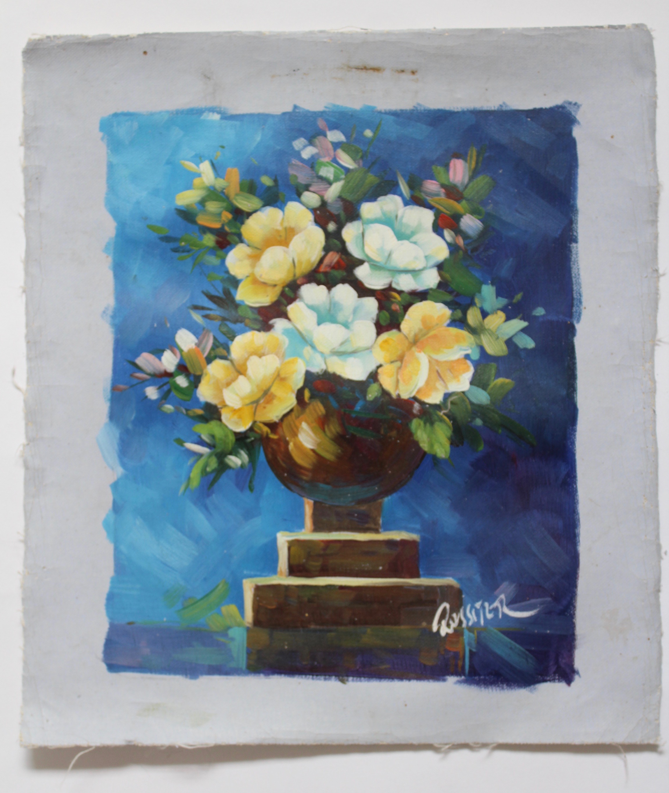 Duet of Vintage Floral Original Art Paintings