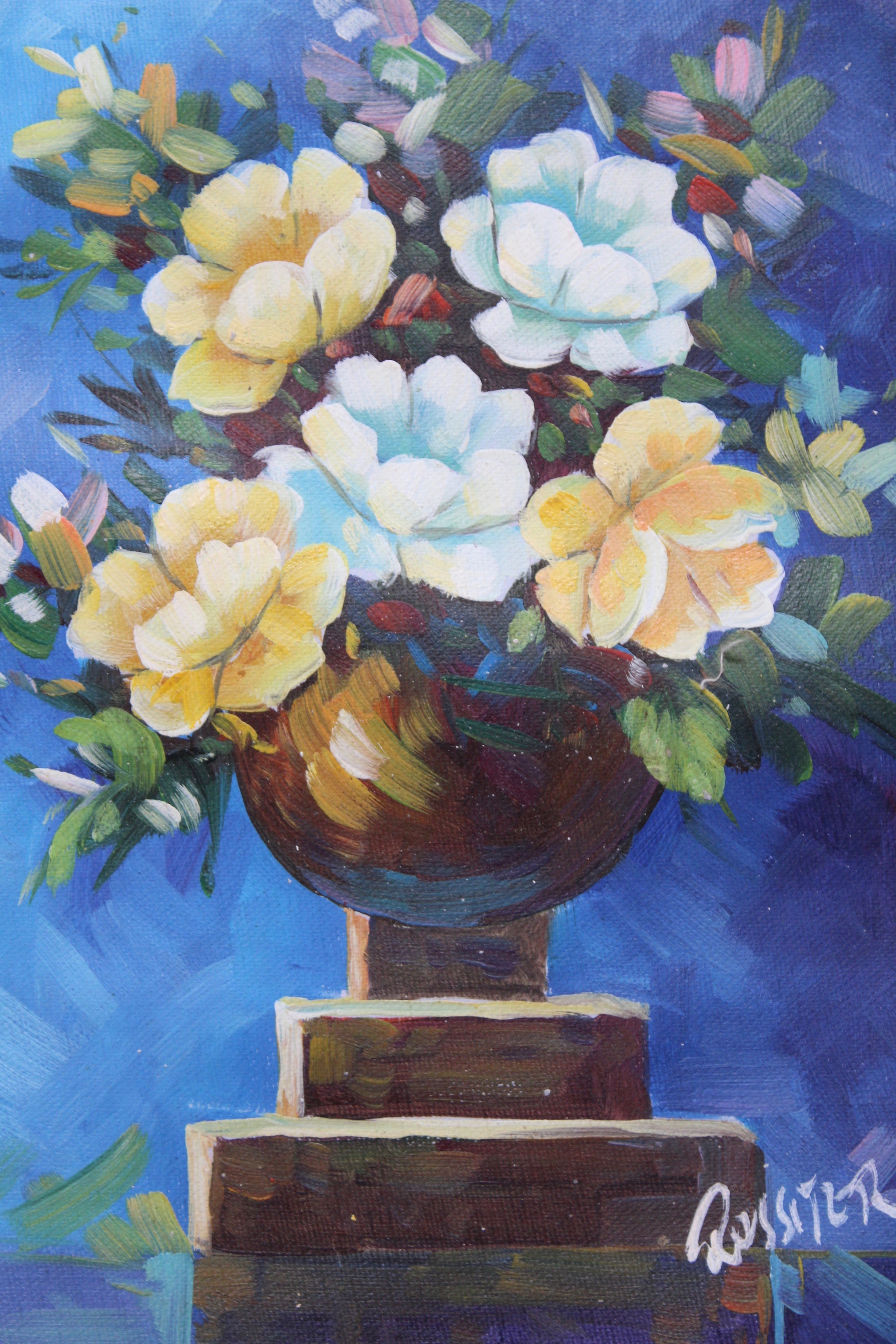 Duet of Vintage Floral Original Art Paintings