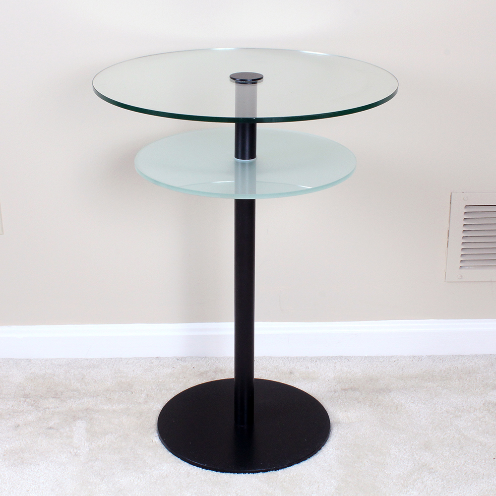 Metal and Glass Double-Tiered Side Table