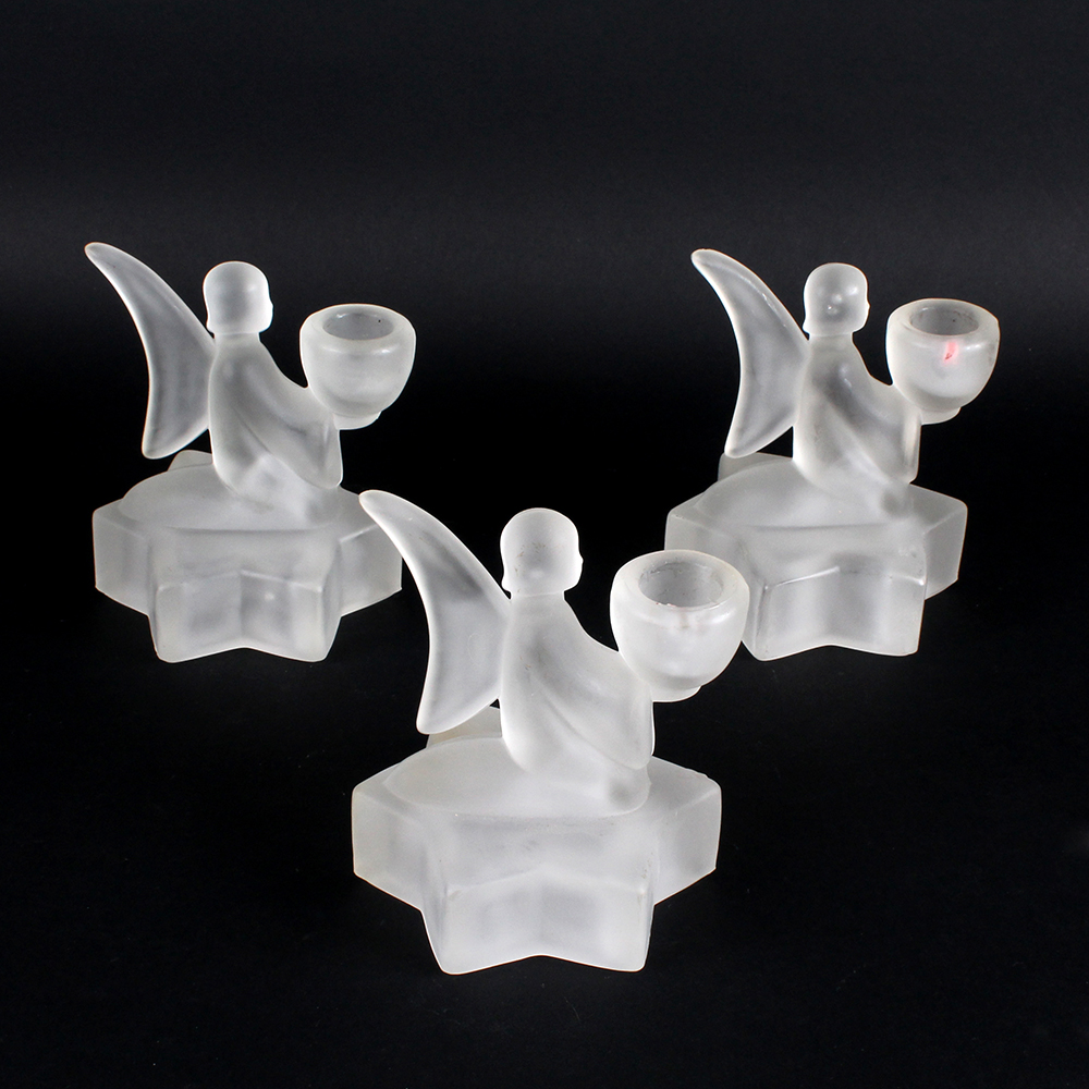 Three Frosted Glass Angelic Candleholders