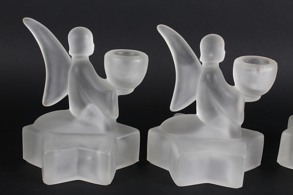 Three Frosted Glass Angelic Candleholders