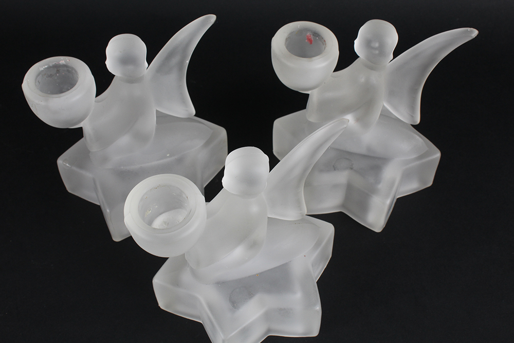 Three Frosted Glass Angelic Candleholders
