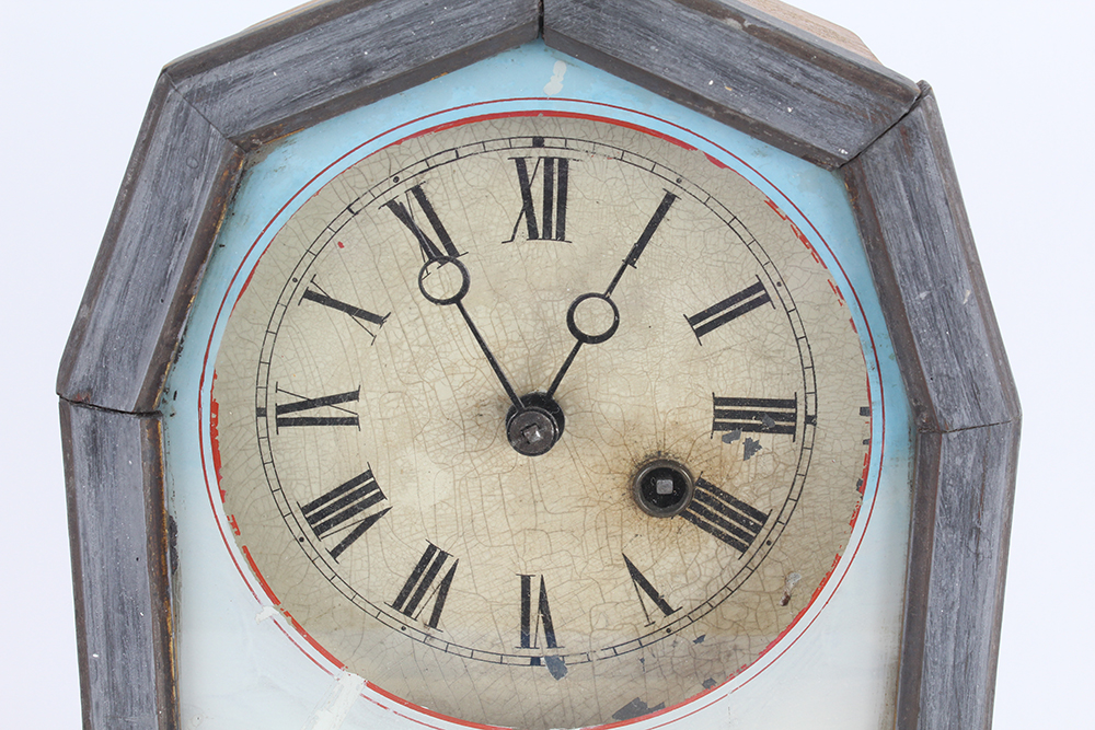 Mid 19th Century German Mantel Clock With Reverse Painted Glass