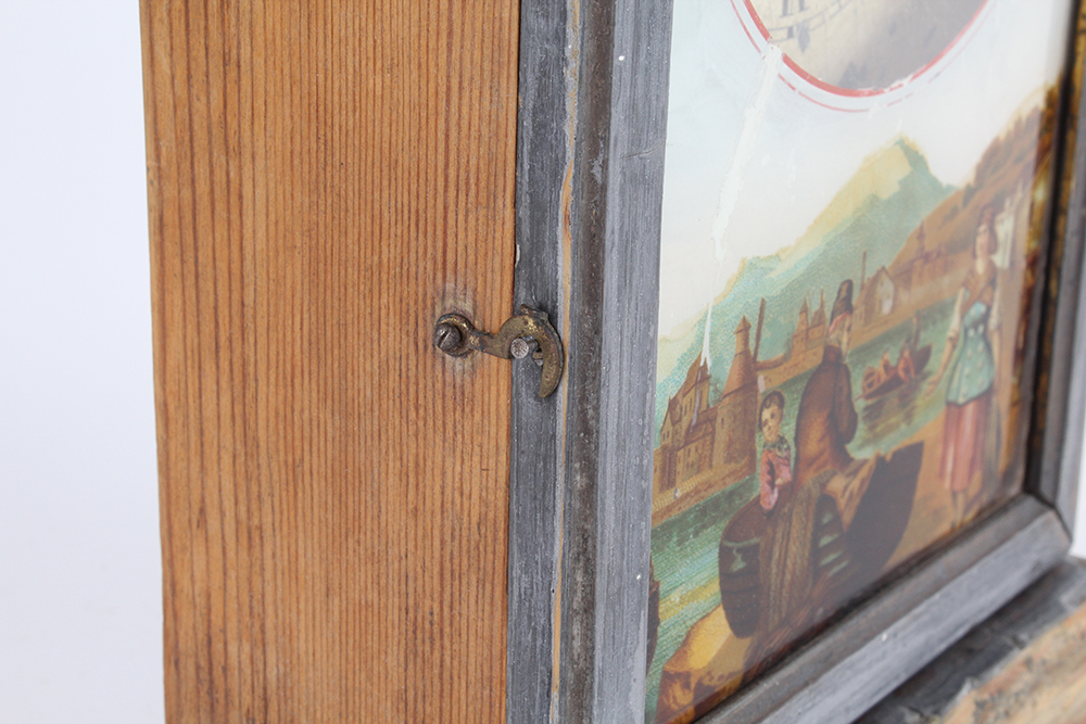Mid 19th Century German Mantel Clock With Reverse Painted Glass