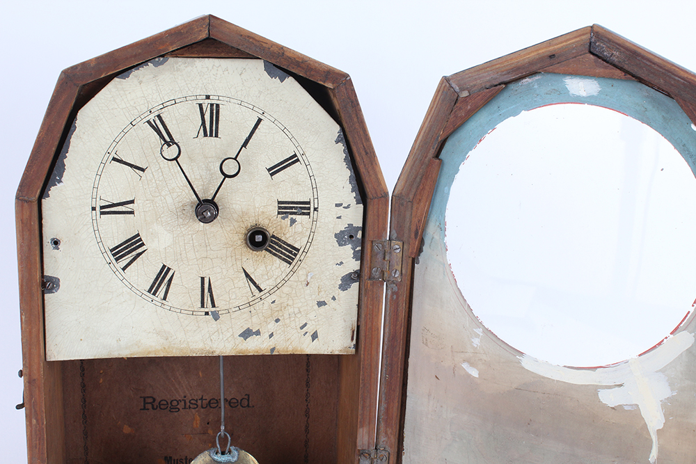 Mid 19th Century German Mantel Clock With Reverse Painted Glass