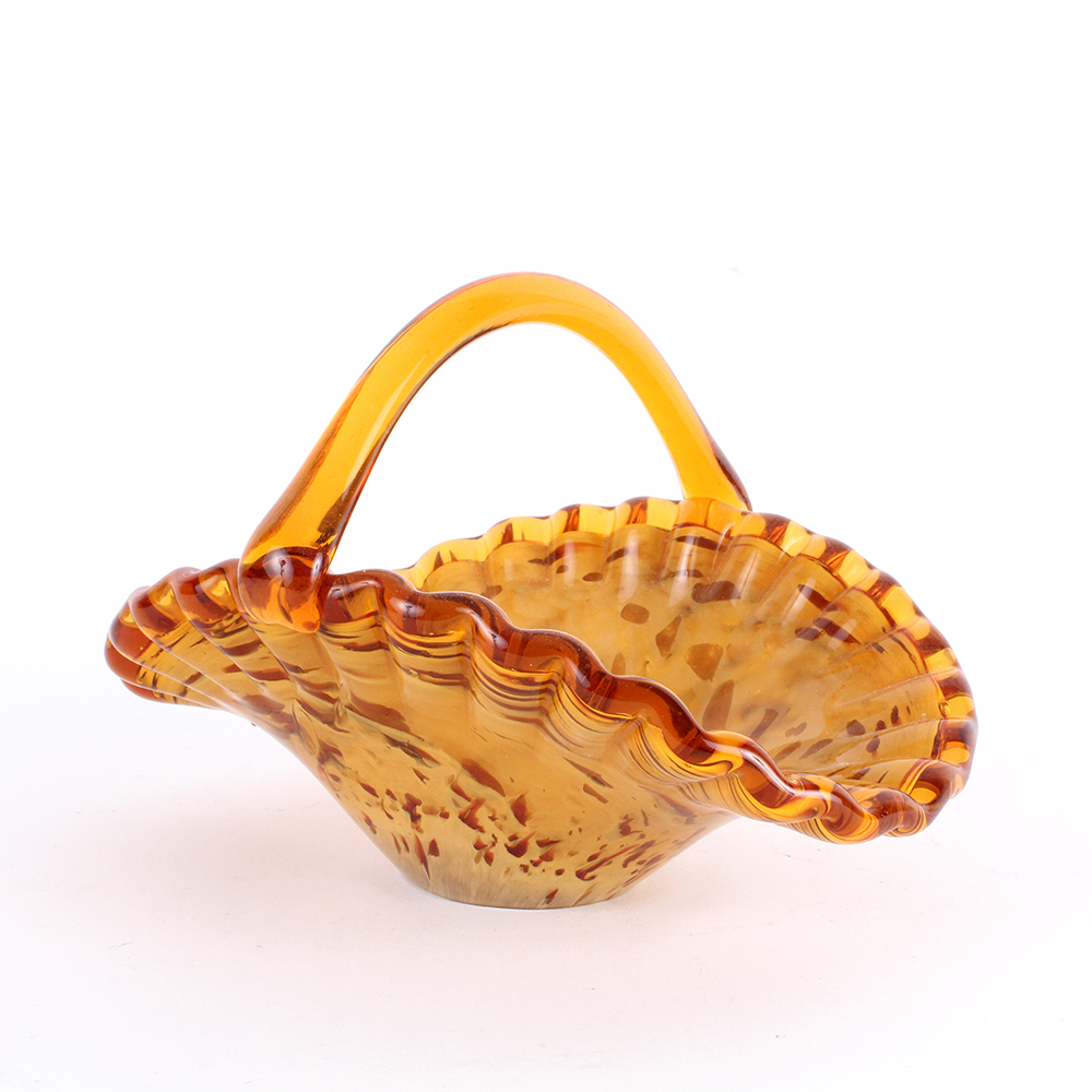 Italian Murano White Cristal Amber Basket