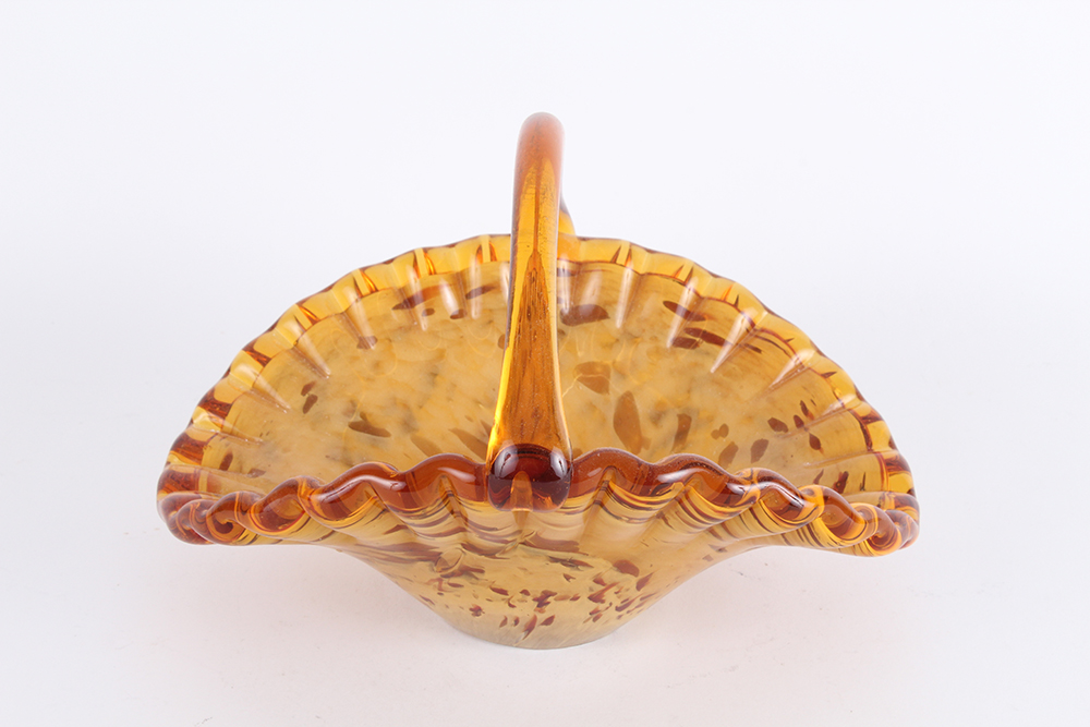 Italian Murano White Cristal Amber Basket