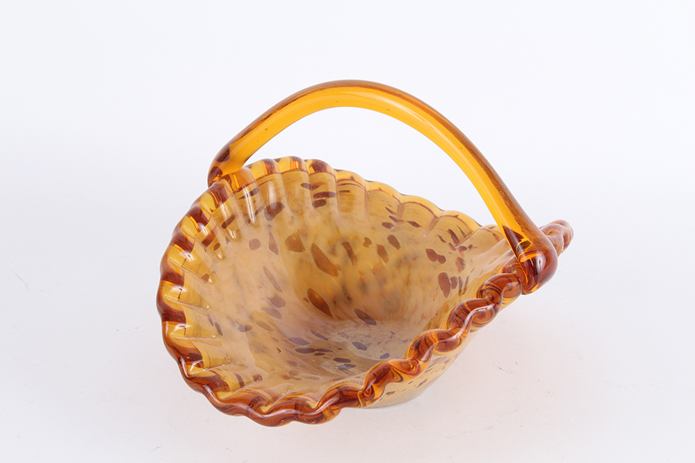 Italian Murano White Cristal Amber Basket
