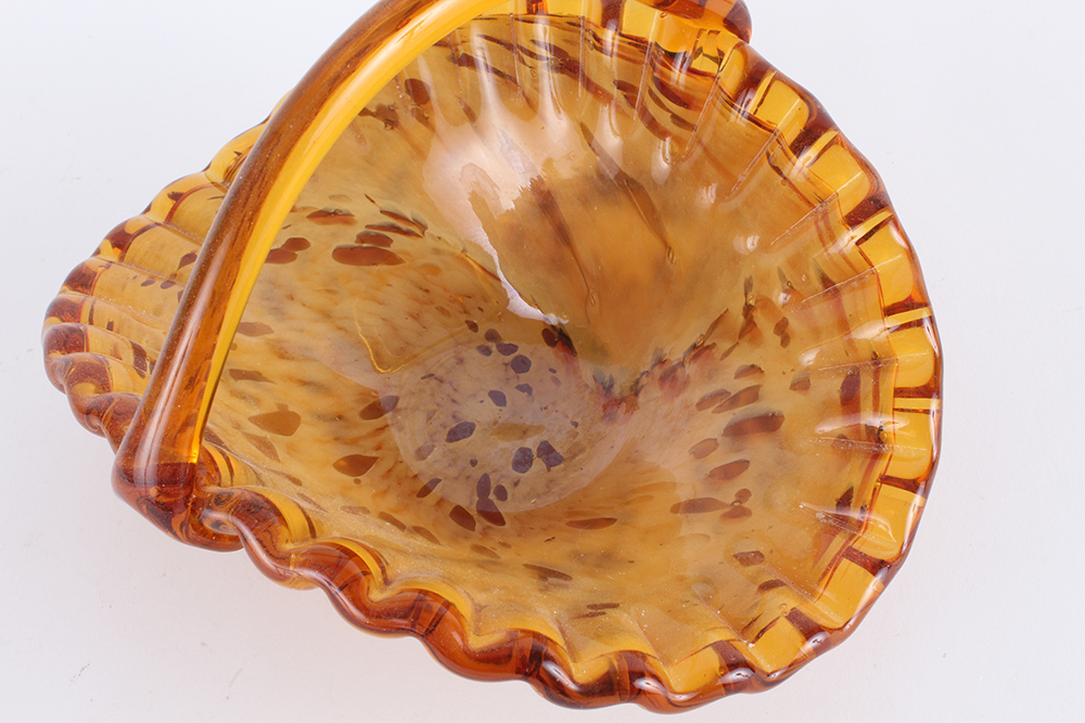 Italian Murano White Cristal Amber Basket