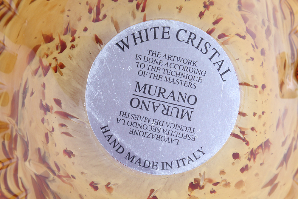 Italian Murano White Cristal Amber Basket