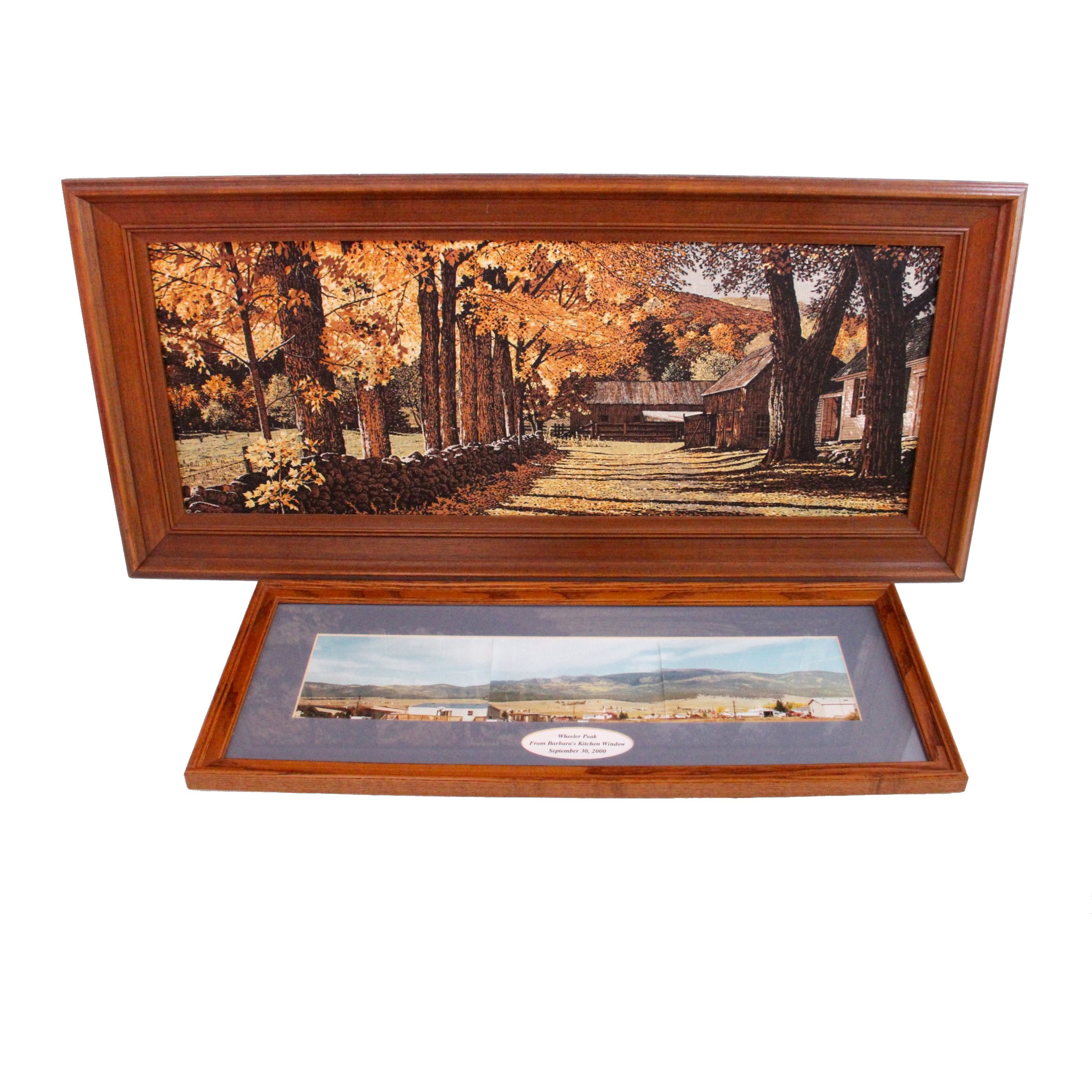 Pair of Landscapes in Wood Frames, Featuring Original Linen Painting by R. Batchelder