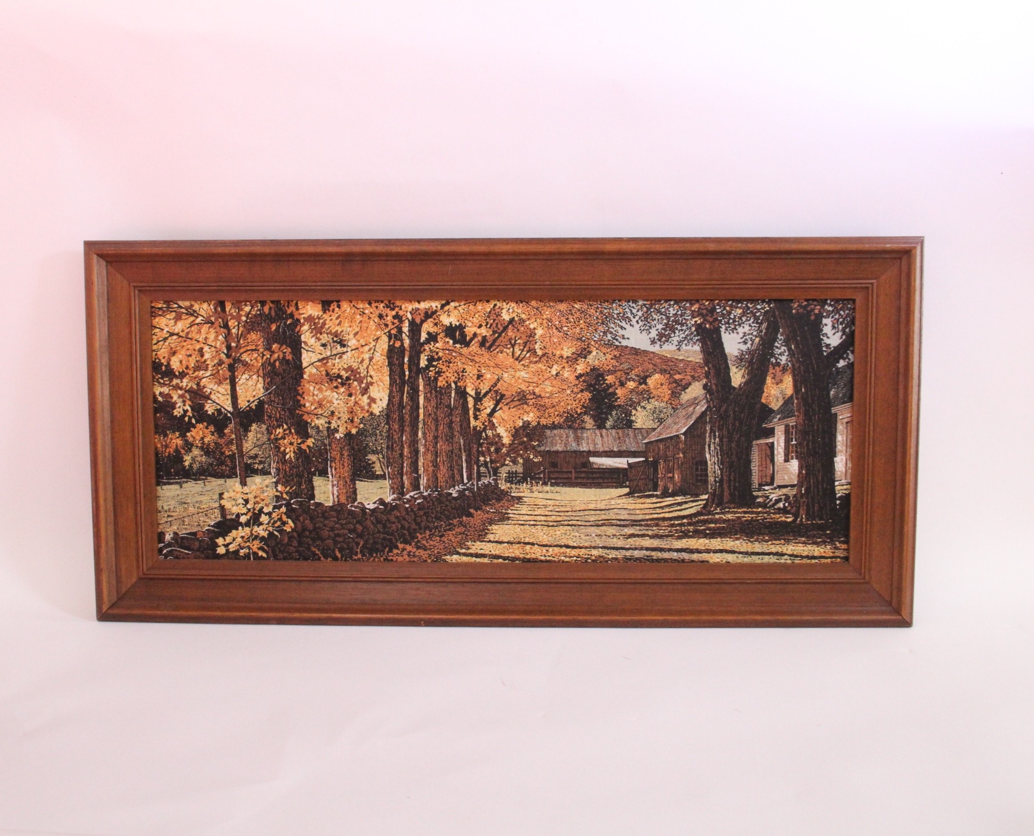 Pair of Landscapes in Wood Frames, Featuring Original Linen Painting by R. Batchelder