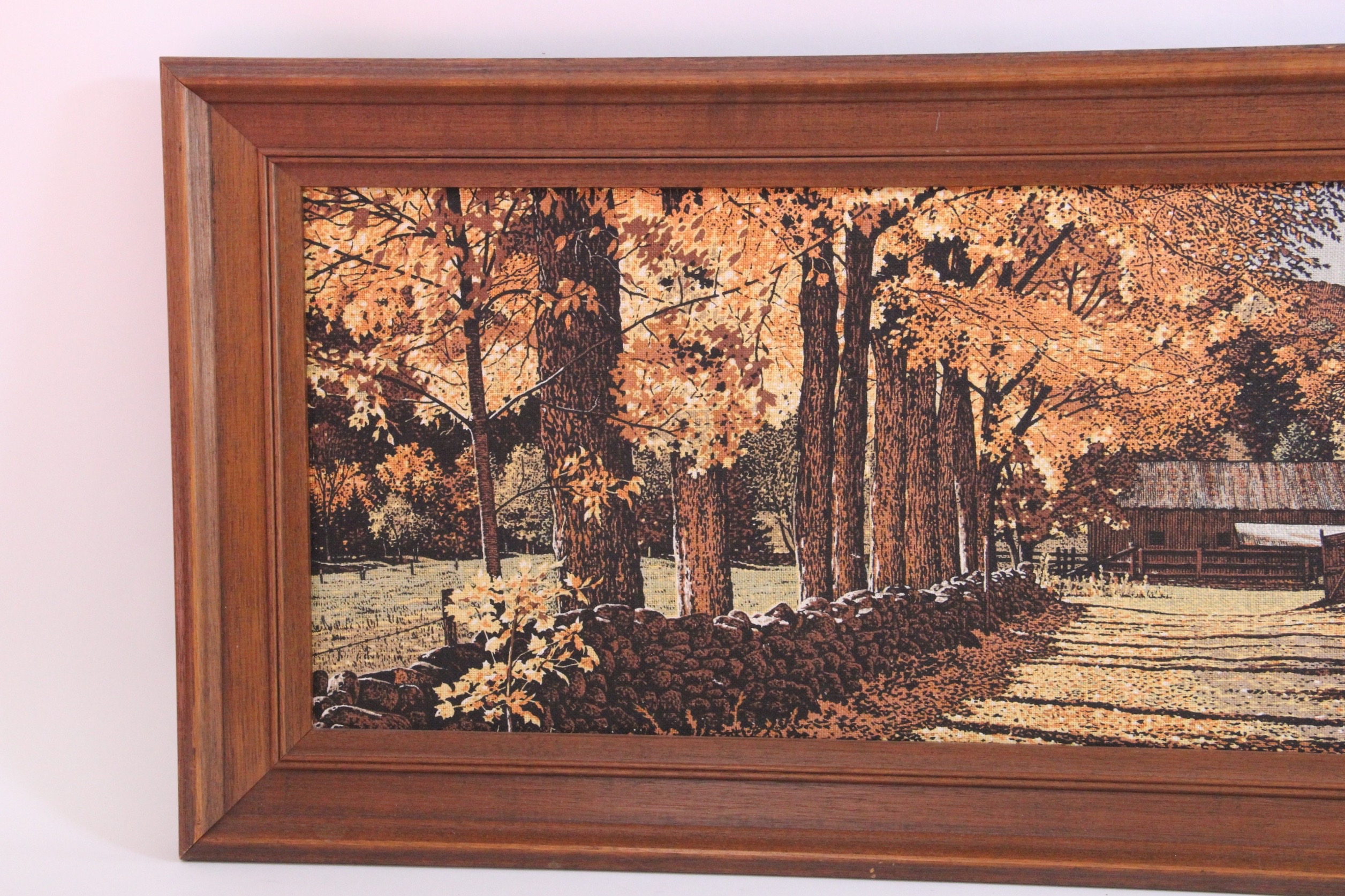 Pair of Landscapes in Wood Frames, Featuring Original Linen Painting by R. Batchelder