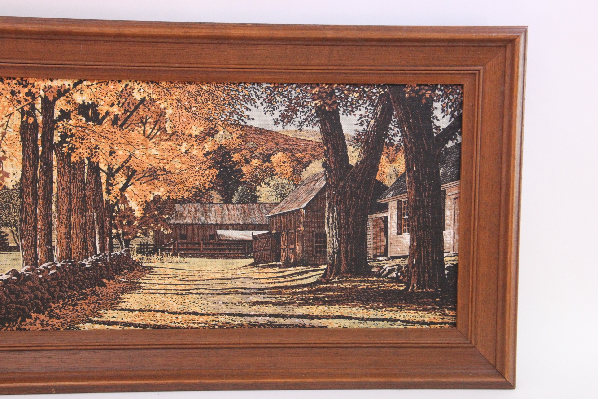 Pair of Landscapes in Wood Frames, Featuring Original Linen Painting by R. Batchelder
