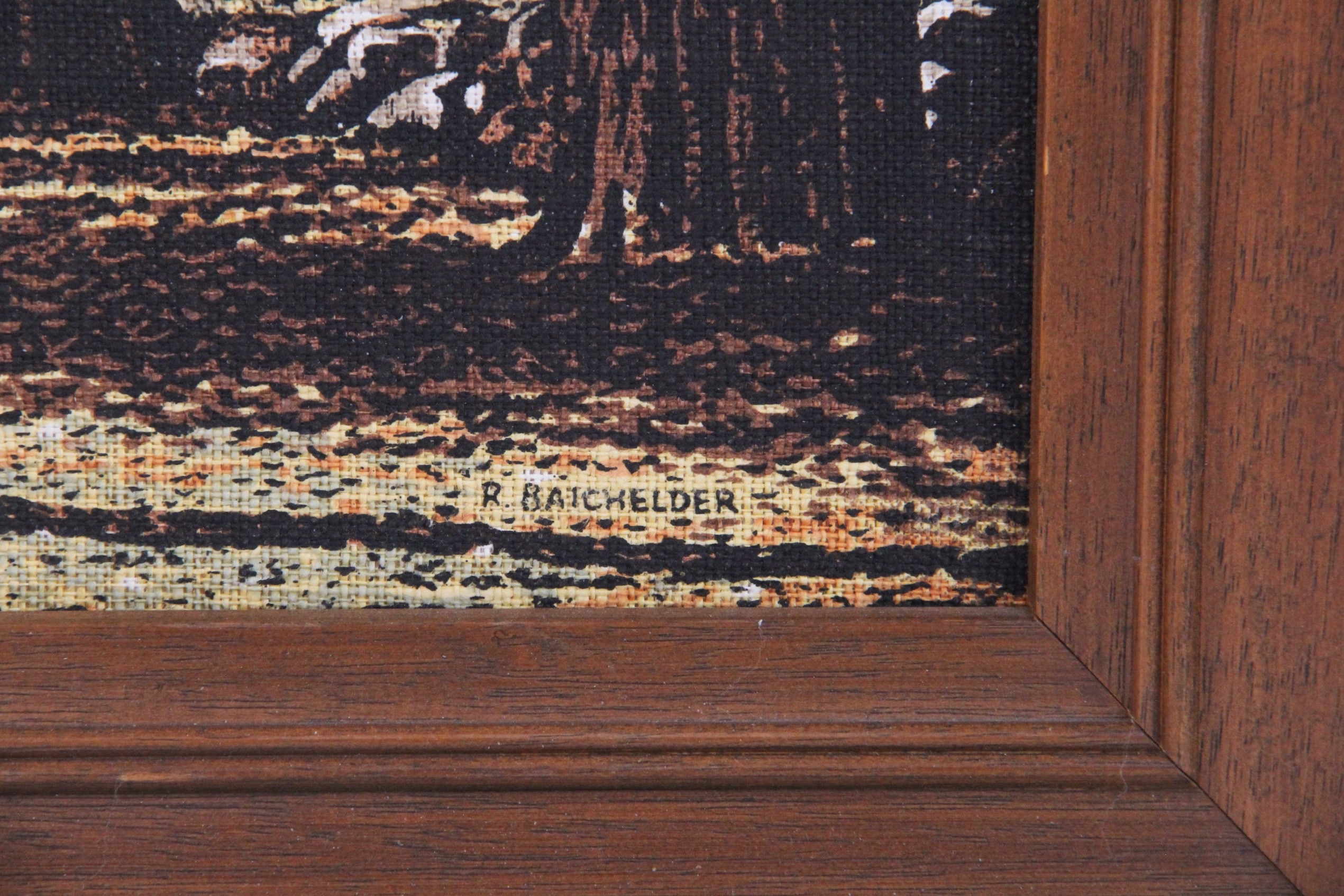 Pair of Landscapes in Wood Frames, Featuring Original Linen Painting by R. Batchelder