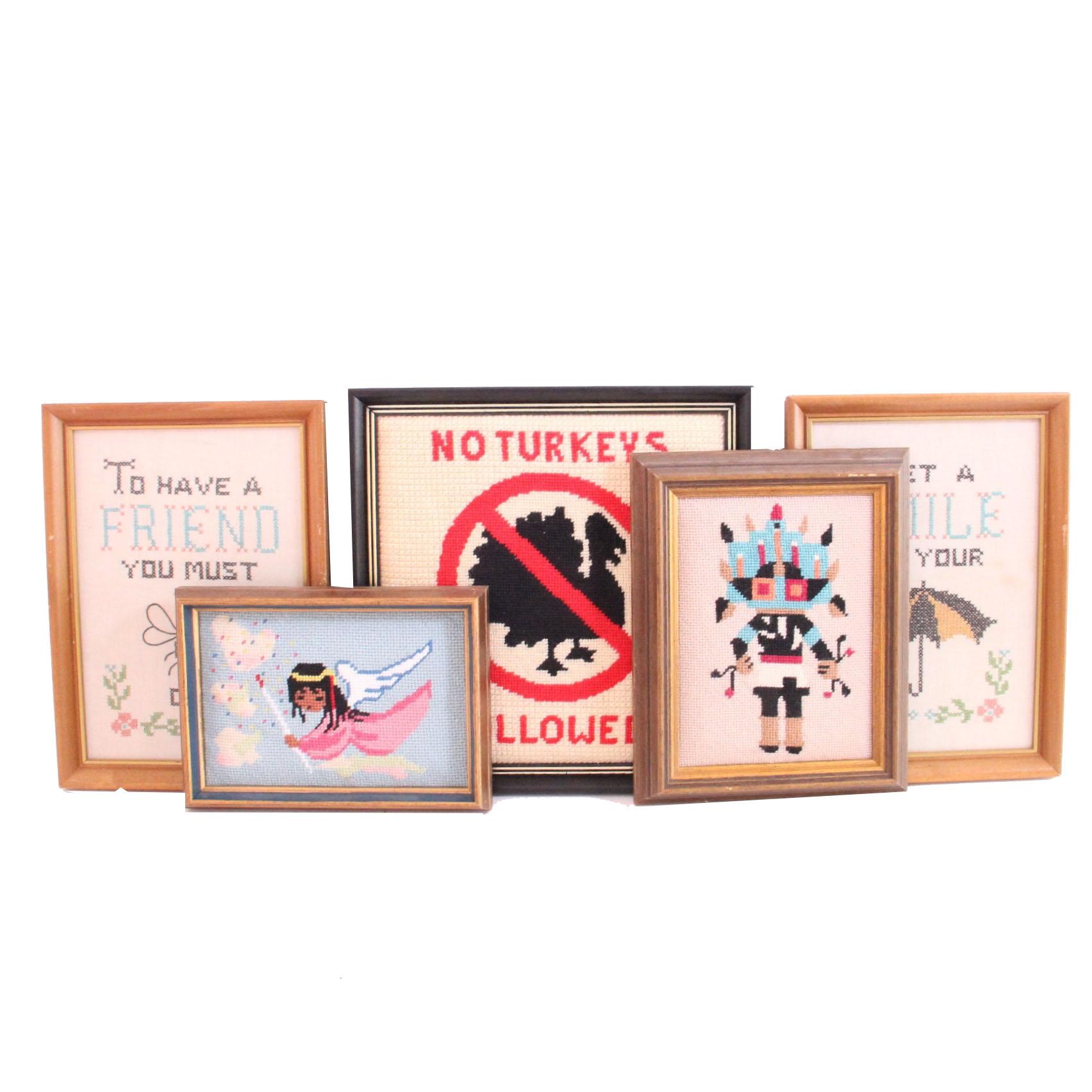 Five Framed Needlepoint Pictures