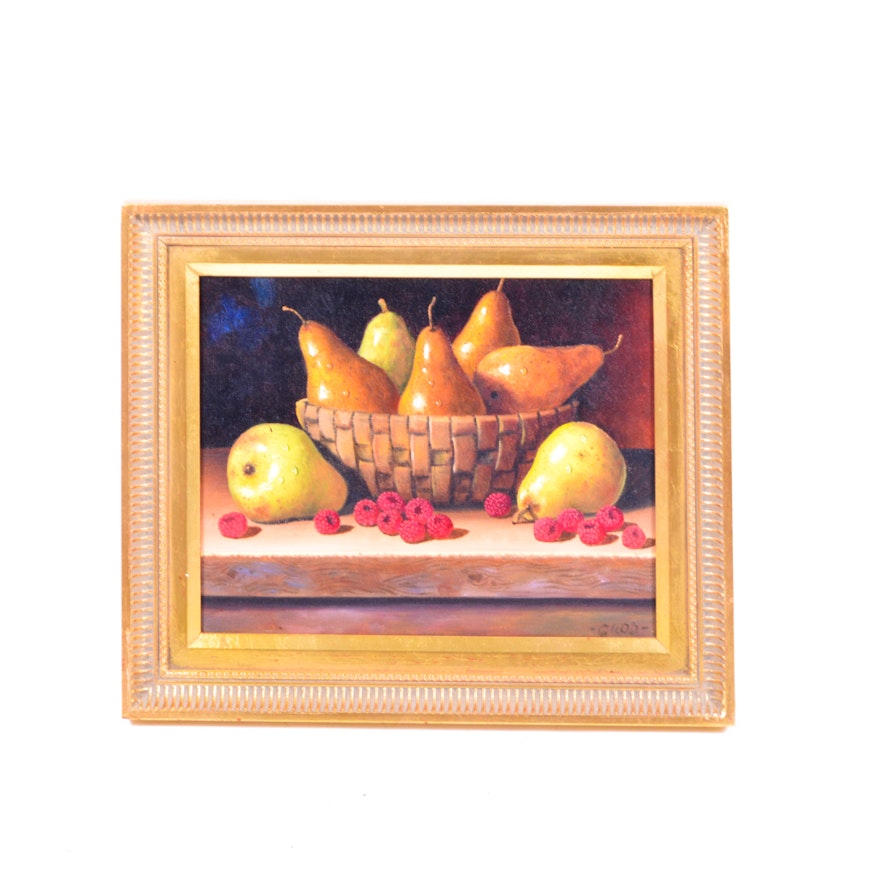 Signed Still Life of Pears and Raspberries by Grod