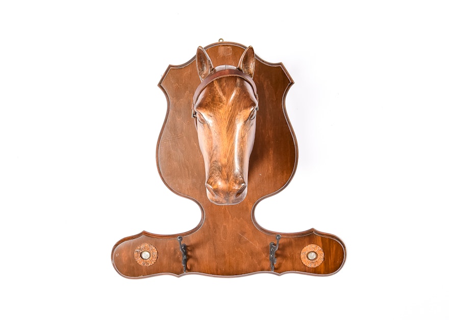 Carved Wood Horse Coat Rack