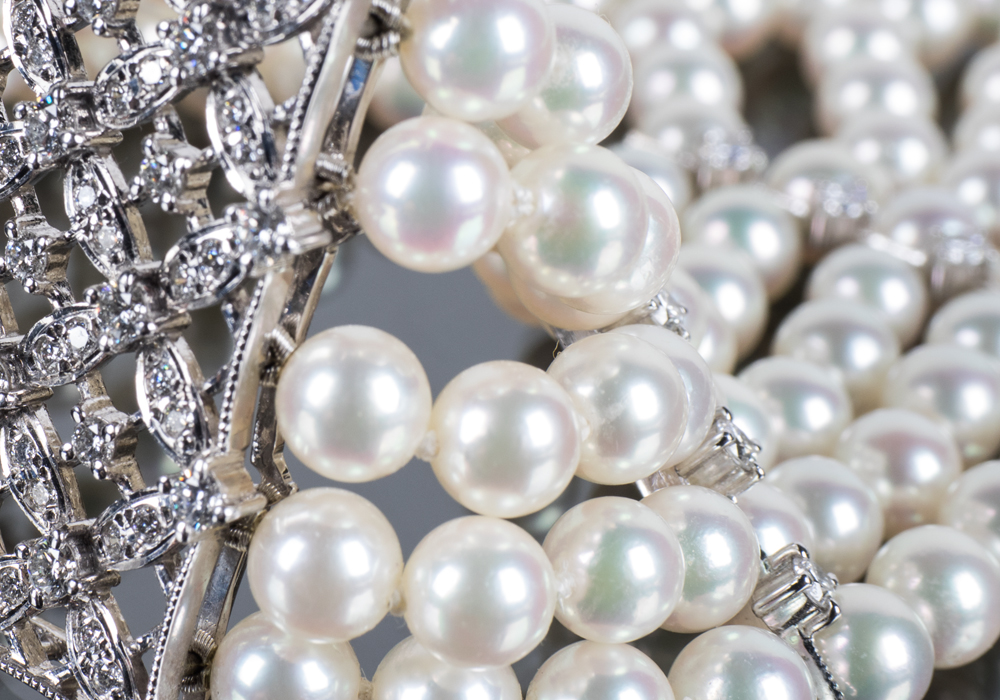 MIKIMOTO Platinum, Diamond and Five-Strand Pearl Choker