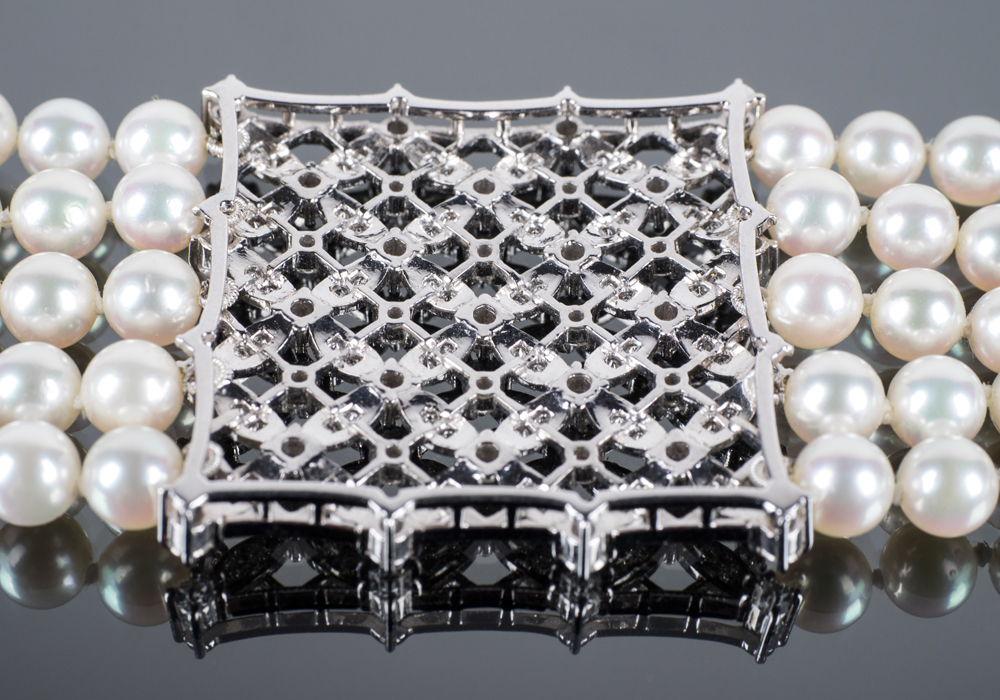 MIKIMOTO Platinum, Diamond and Five-Strand Pearl Choker