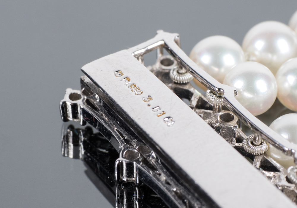 MIKIMOTO Platinum, Diamond and Five-Strand Pearl Choker