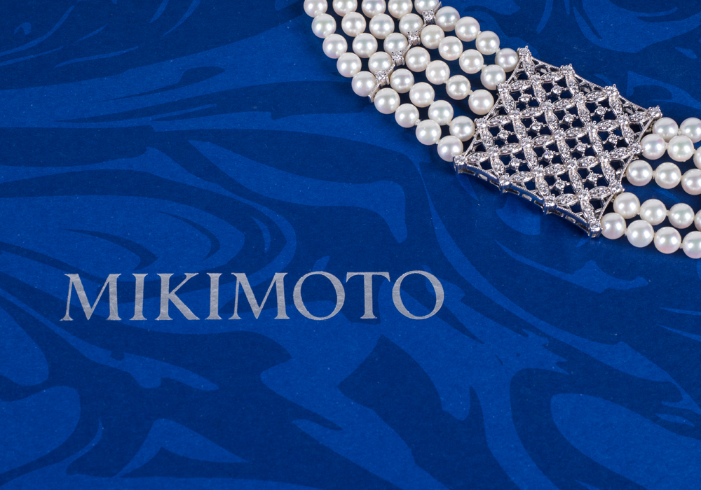 MIKIMOTO Platinum, Diamond and Five-Strand Pearl Choker