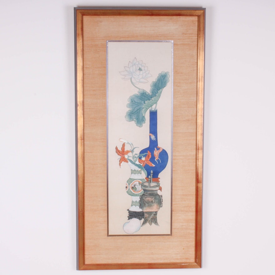 Framed Watercolor on Silk by Chi Chang Hou