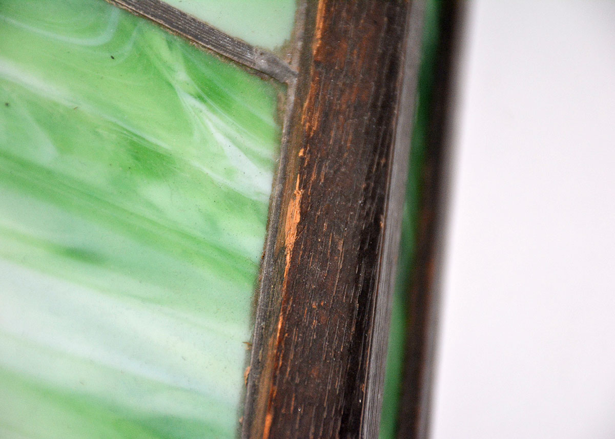 Arts and Crafts Leaded Stained Glass And Oak Pendant Lamp