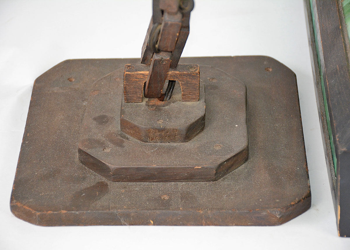 Arts and Crafts Leaded Stained Glass And Oak Pendant Lamp