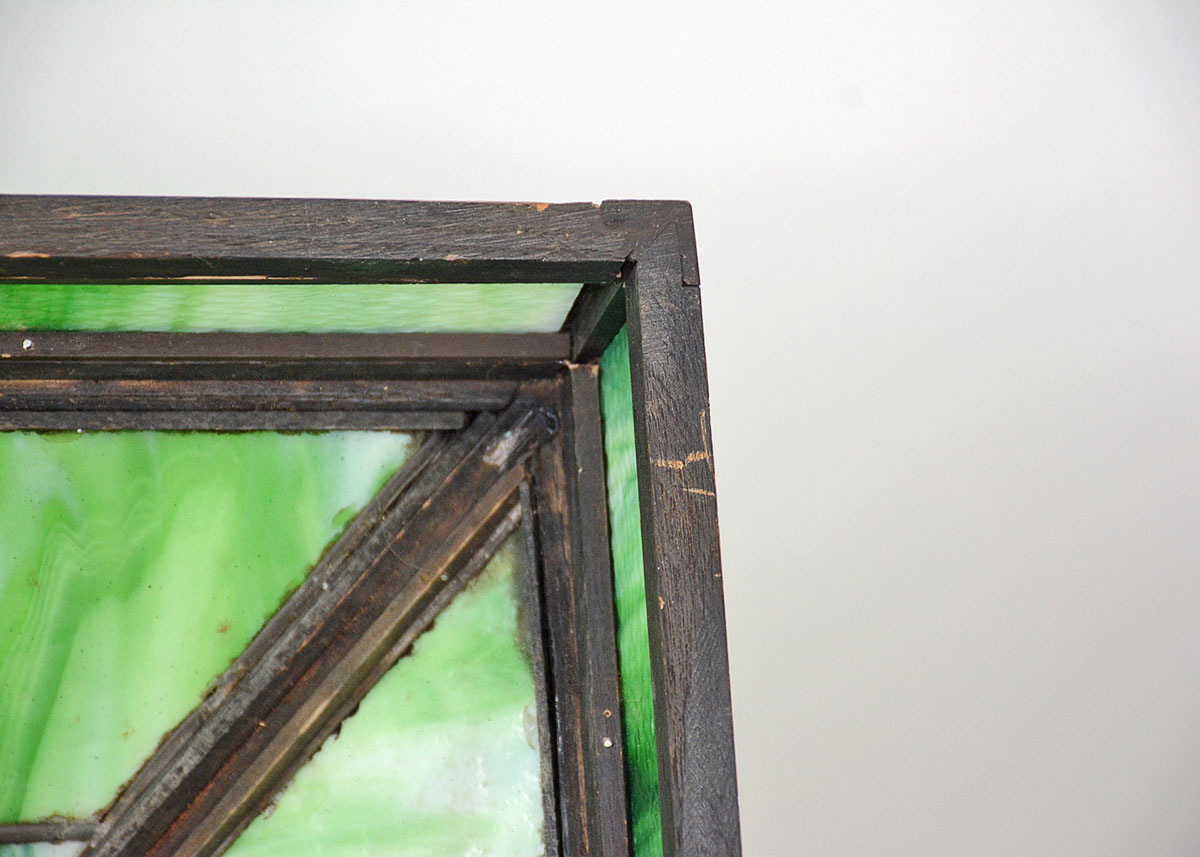 Arts and Crafts Leaded Stained Glass And Oak Pendant Lamp