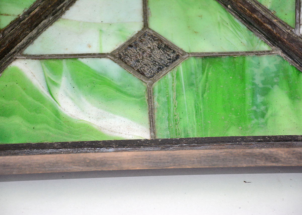 Arts and Crafts Leaded Stained Glass And Oak Pendant Lamp