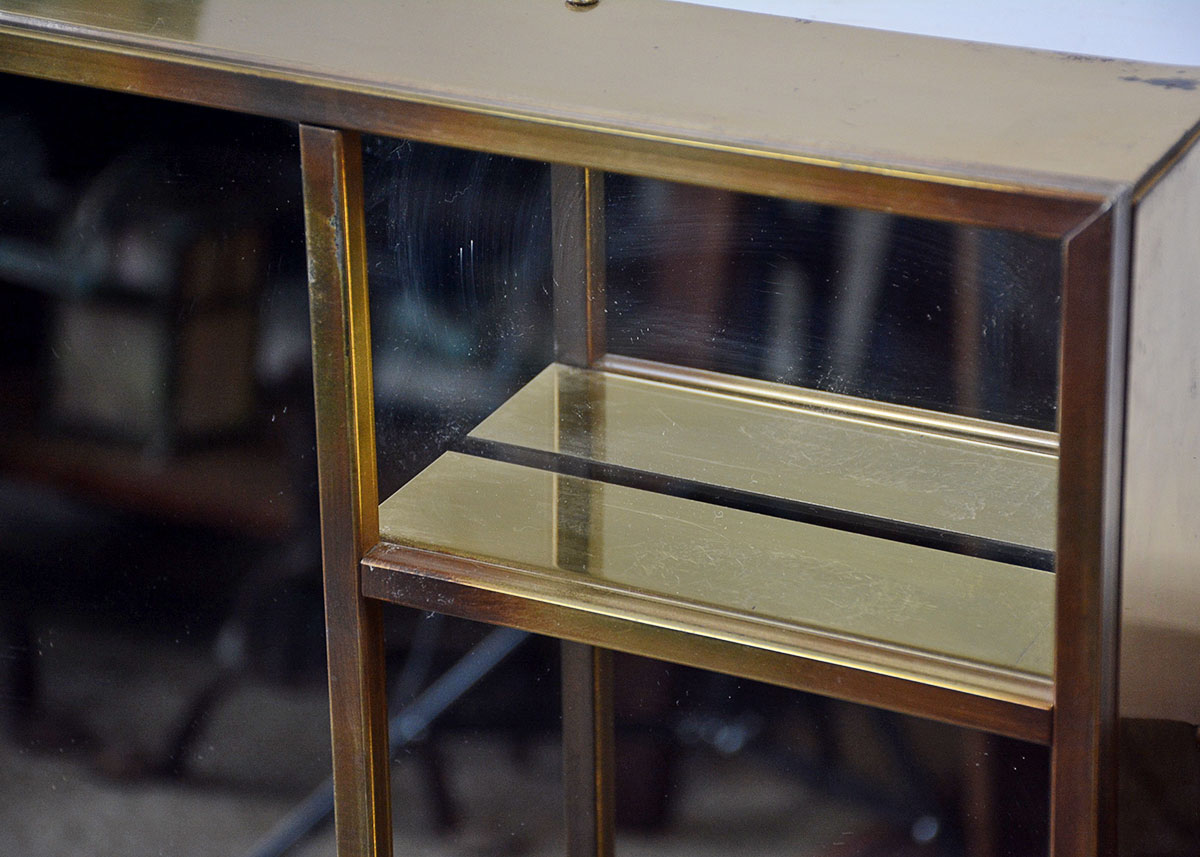 1979 Curtis Jeré Hanging Brass Mirror Shelf