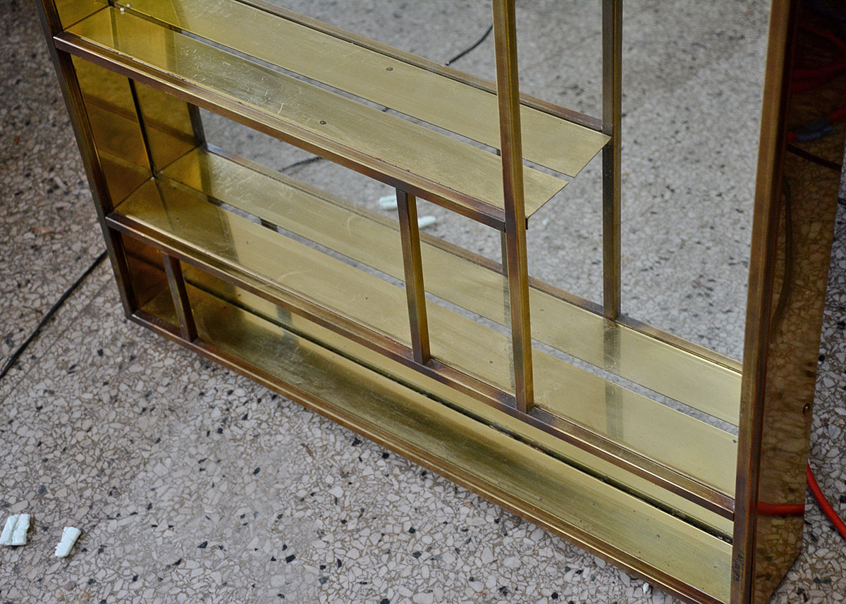 1979 Curtis Jeré Hanging Brass Mirror Shelf