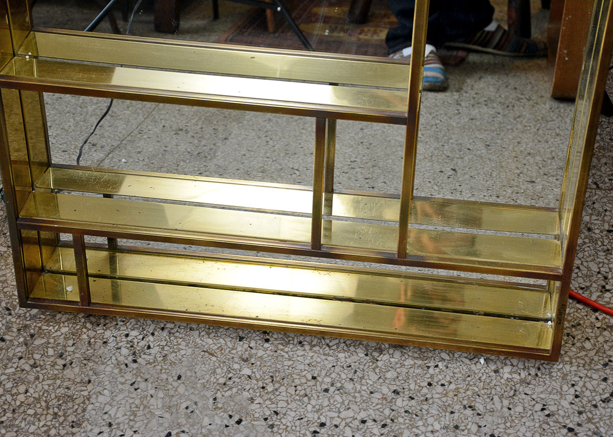 1979 Curtis Jeré Hanging Brass Mirror Shelf