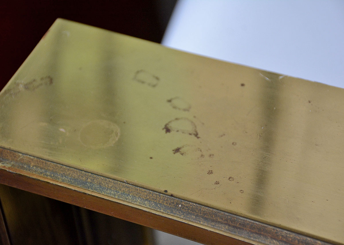 1979 Curtis Jeré Hanging Brass Mirror Shelf