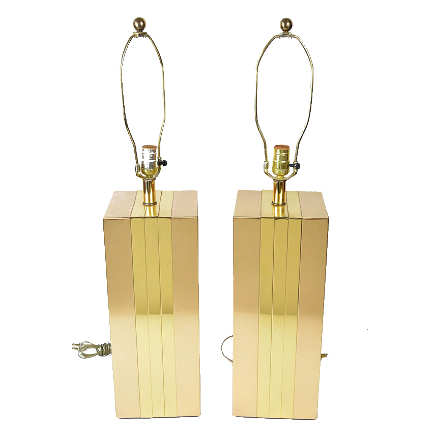 Pair of Vintage Brushed Brass Rectangular Lamps