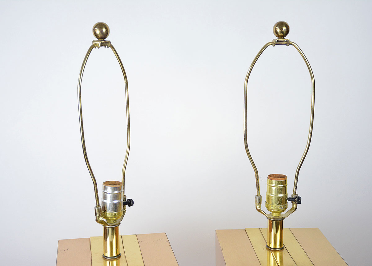 Pair of Vintage Brushed Brass Rectangular Lamps