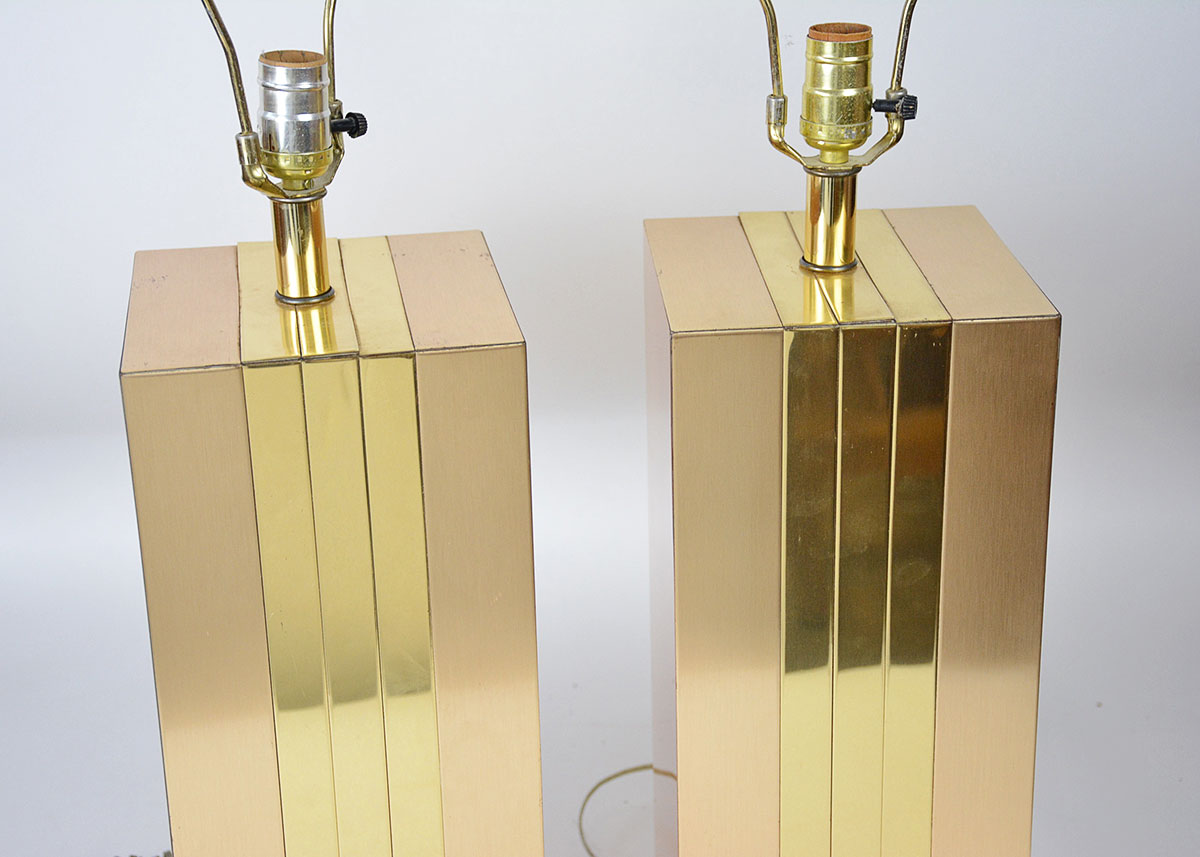 Pair of Vintage Brushed Brass Rectangular Lamps